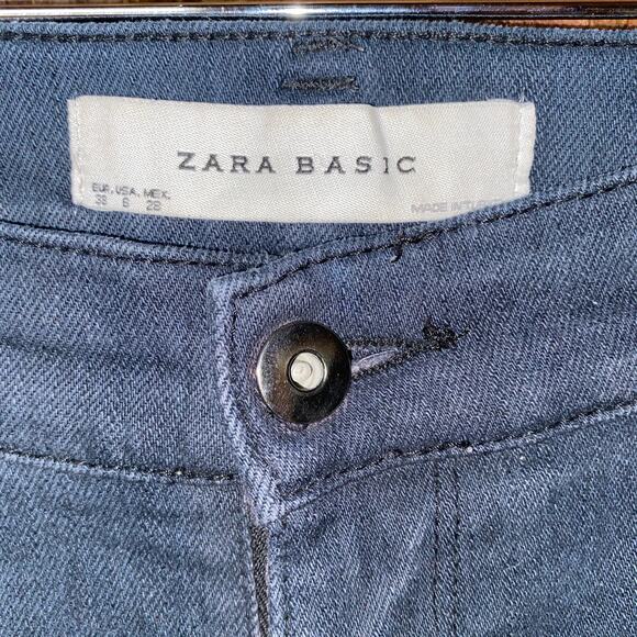 Zara Basic Dark Wash Blue Denim Skinny Raw Hem Cut-Off Jeans Women's Size 6 - Picture 4 of 5